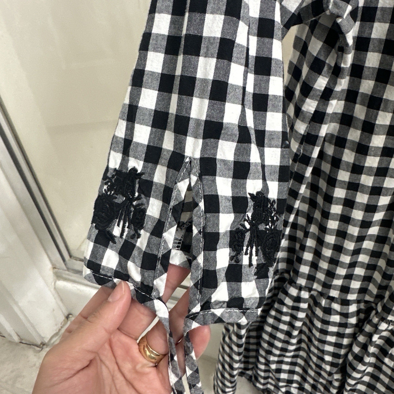 ZIP Collection Black White Gingham Embroidered design women’s dress
