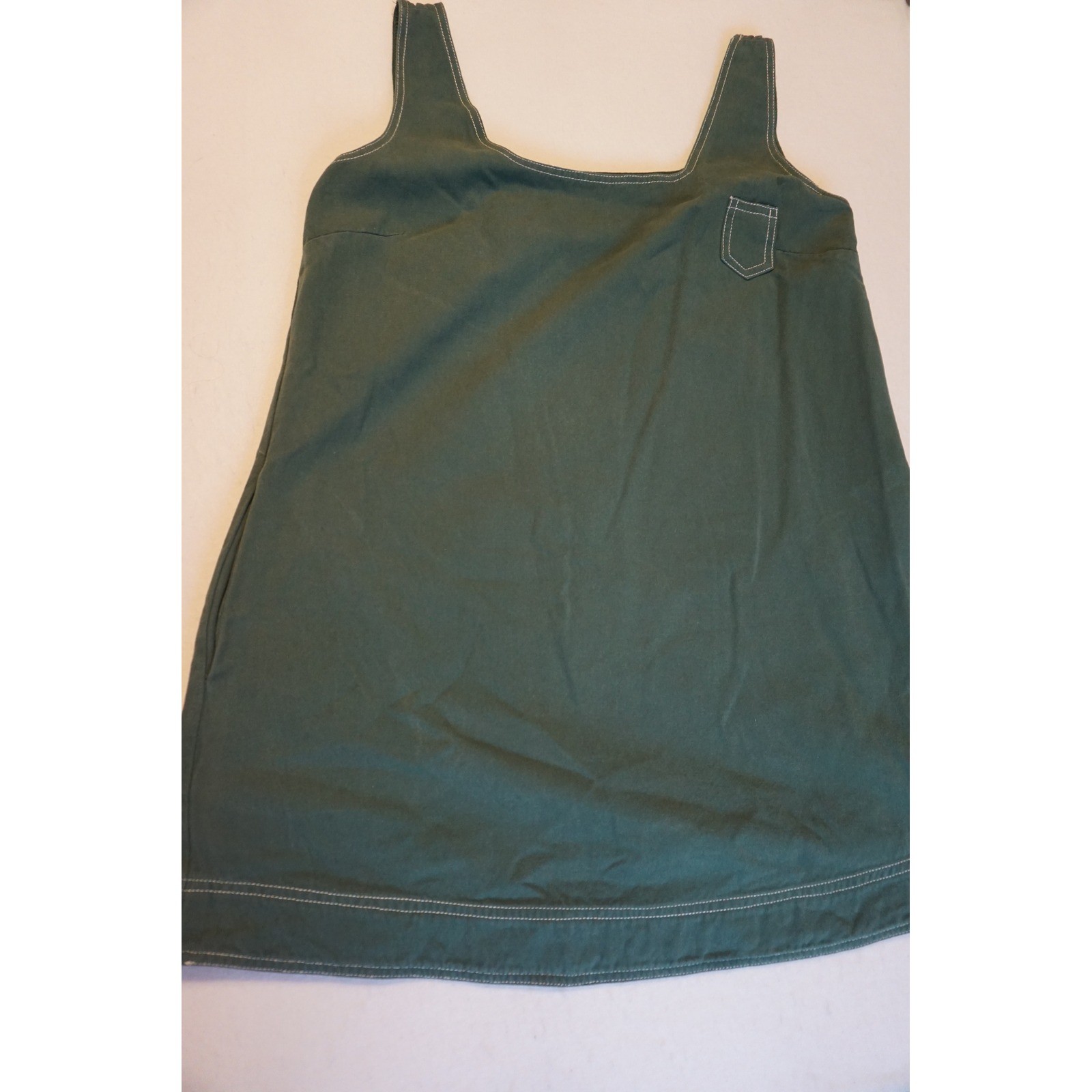 Aureum Green Cotton Mini Dress Square Neck Contrast Stitch Pockets AD1792 M