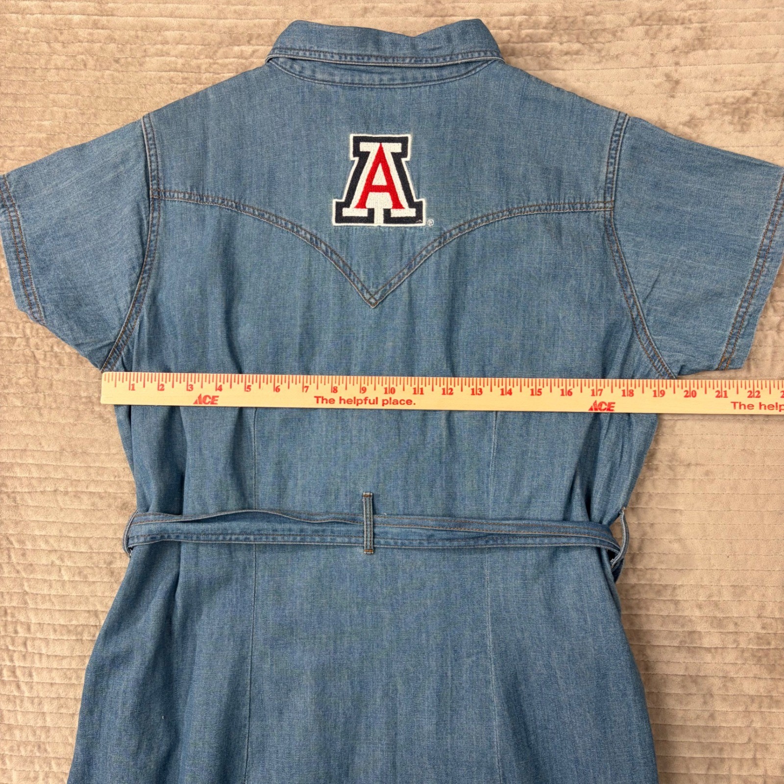 Wrangler Retro Premium Arizona Wildcats Denim Western Snap Shirt Dress Blue L