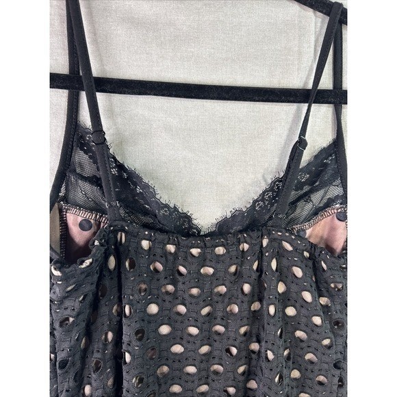 Dazy Med Black Eyelet Lace Bustier Mini Dress Polka Dot Trim Night Out Bodycon
