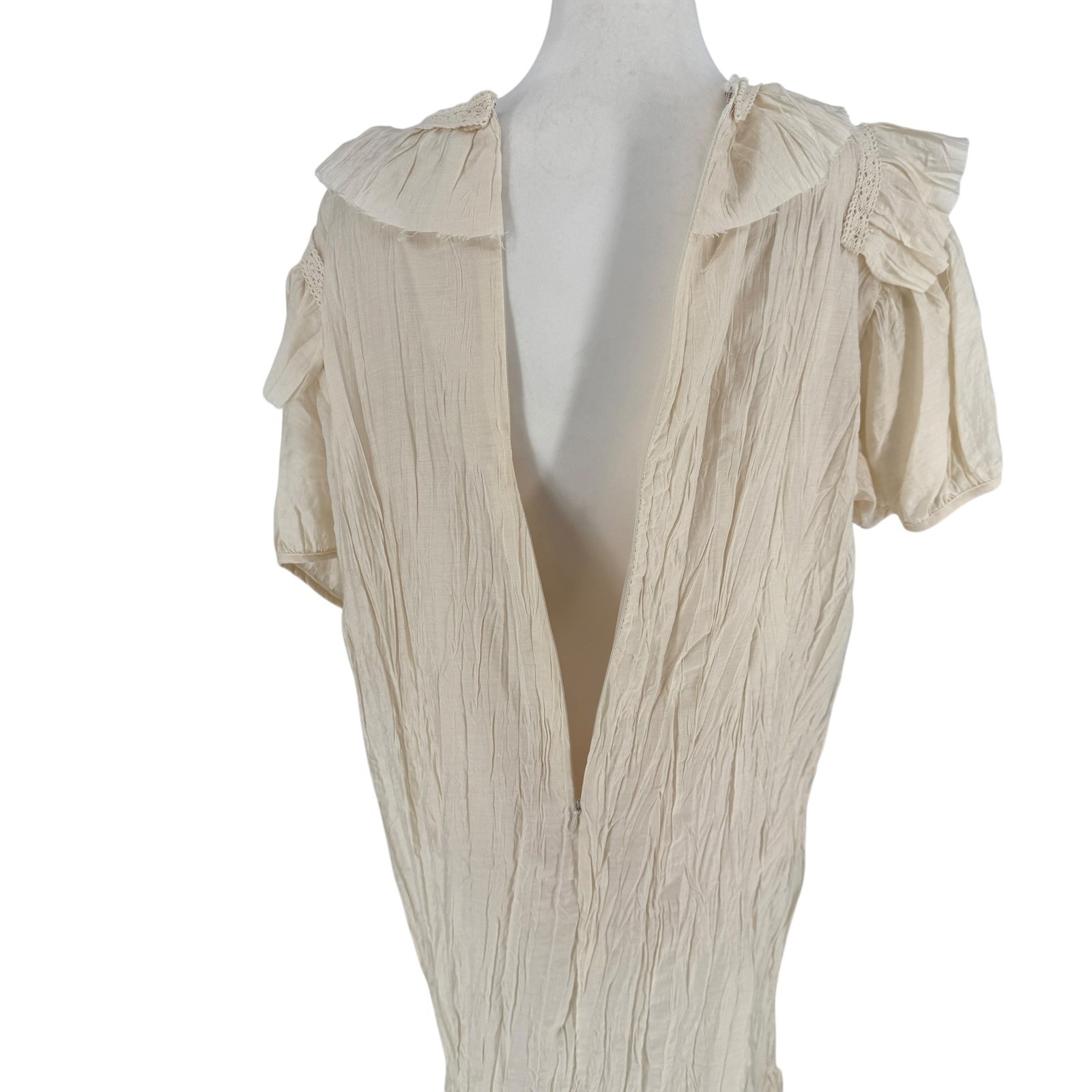 J_peak Crinkle Ruffle Oversized Collar Long Midi Dress Size M Lace Trim Twee