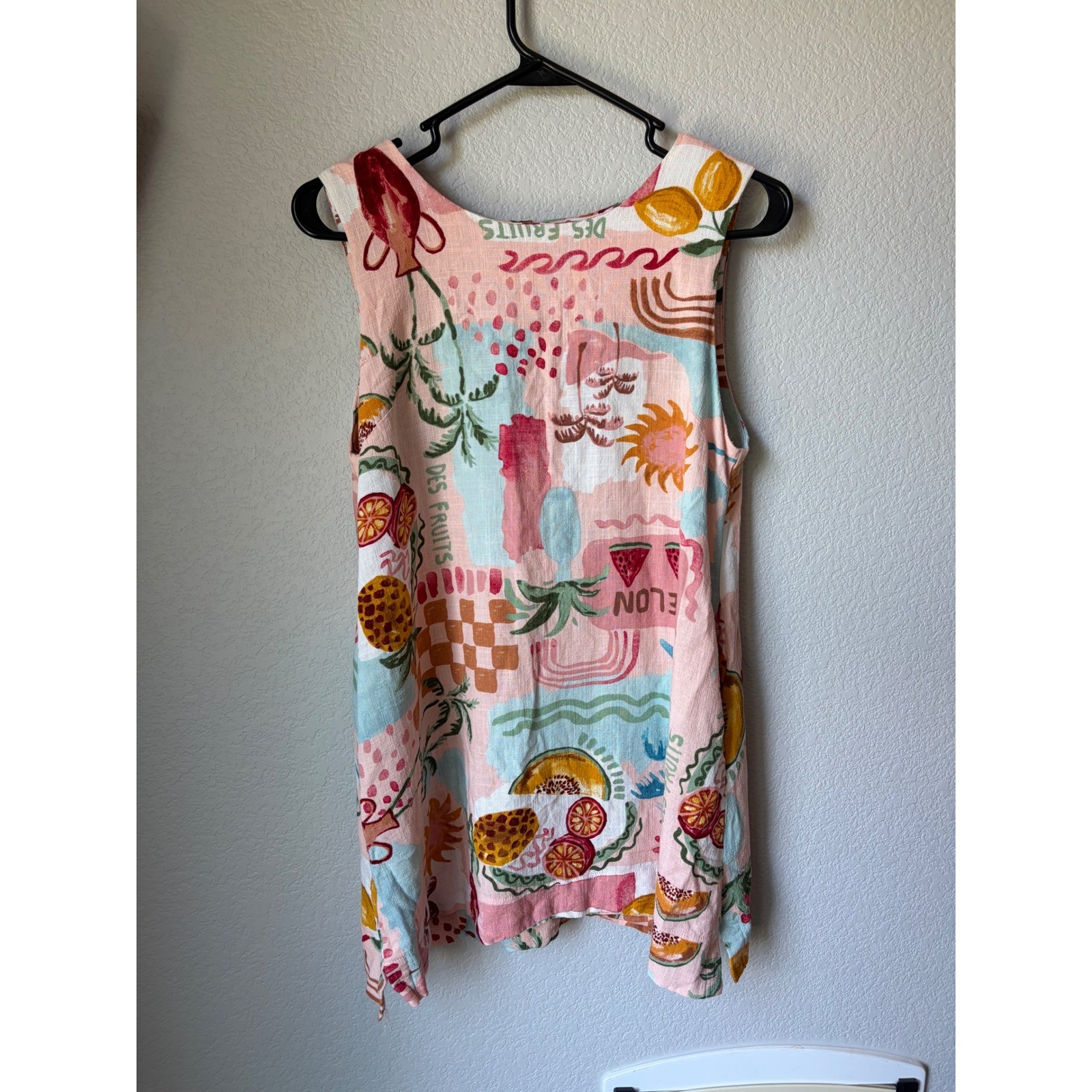Paper Heart Pink Tropical Fruit Print Linen Blend Shift Dress