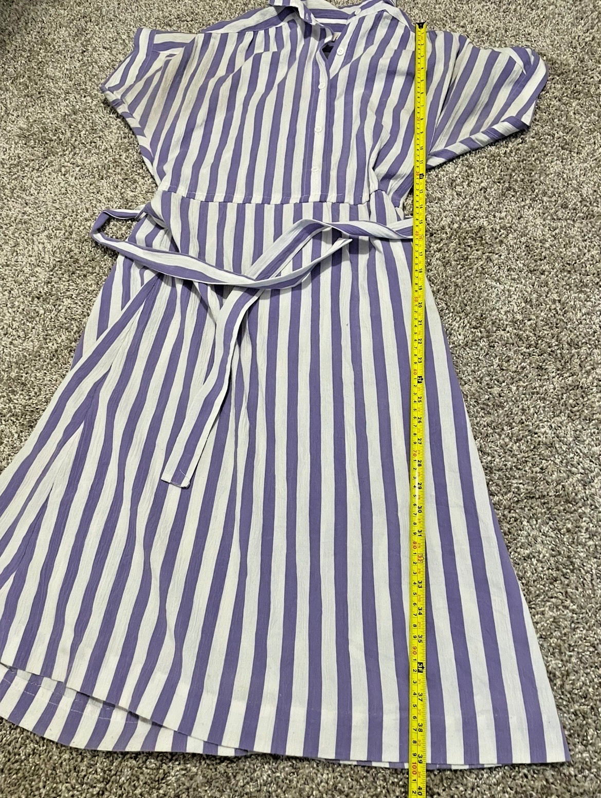 Lavender and white striped women’s medium dress, no brand tags, bought in France