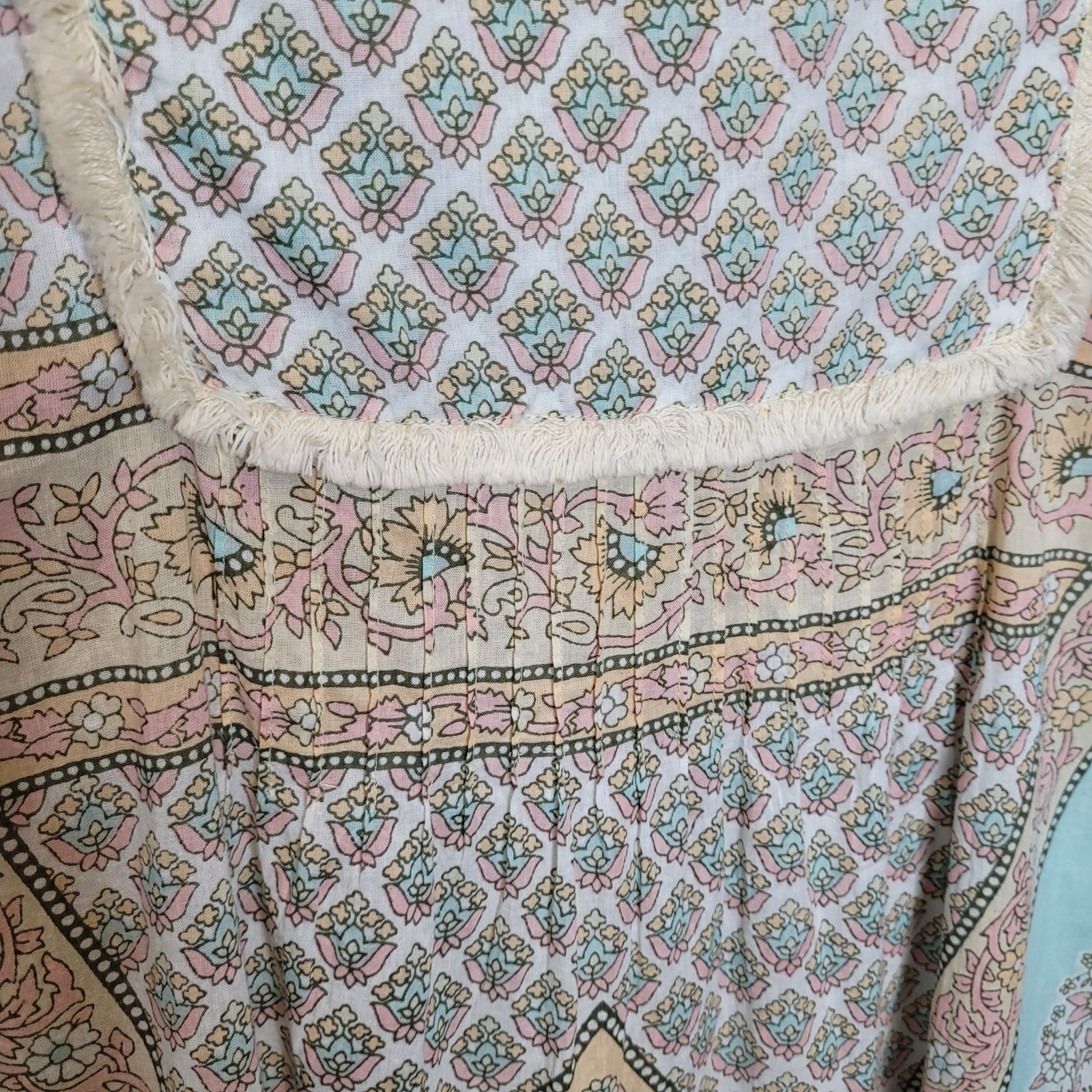 Lola Australia Sleeveless Shift Dress S Pastel Neutral Block Print India Cotton