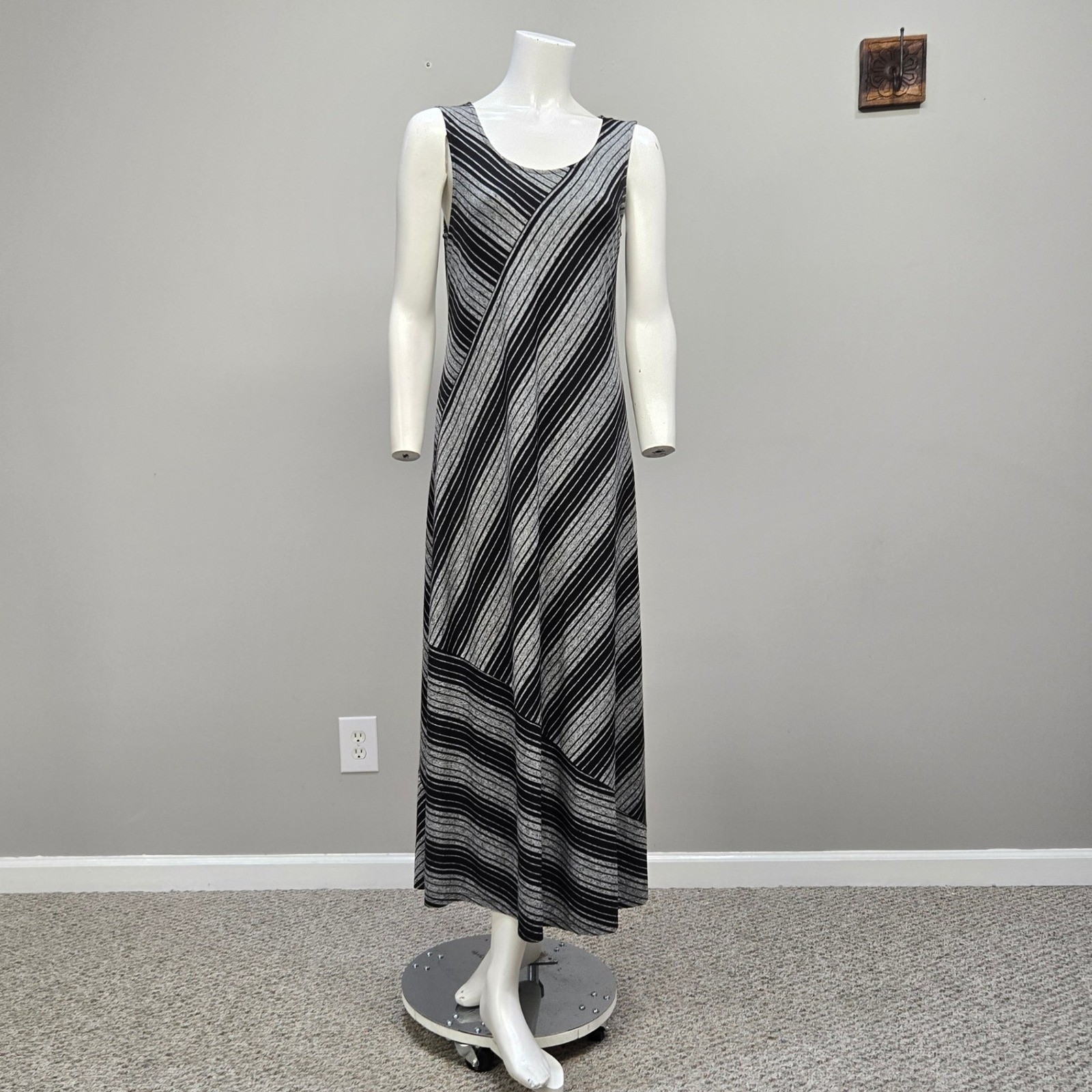 Chalet et Ceci Midi Dress Small Stripe Bamboo Blend Lagenlook Minimalist Artsy