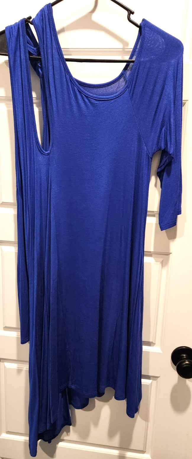 Pretty One Side Cold Shoulder, Long Side Hang, Casual Blue Dress XL – NWTs