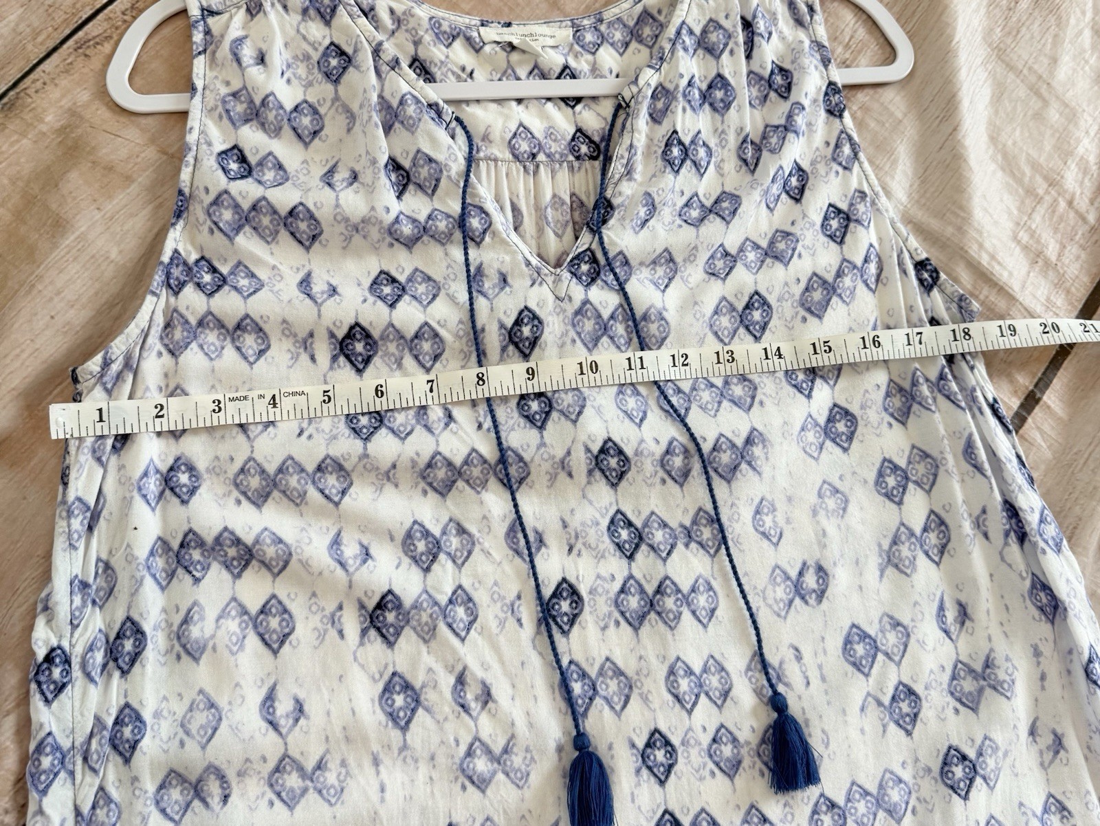 Beach Lunch Lounge Blue White Swim Cover-up Sleeveless 100% Viscose Size L Dress