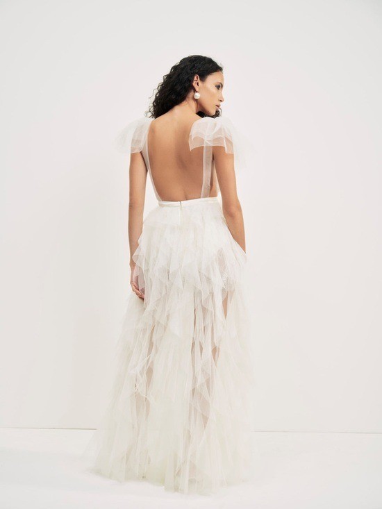 $489 NWT For Love And Lemons “Maxine” Tulle Maxi Dress in Ivory Sz XXS