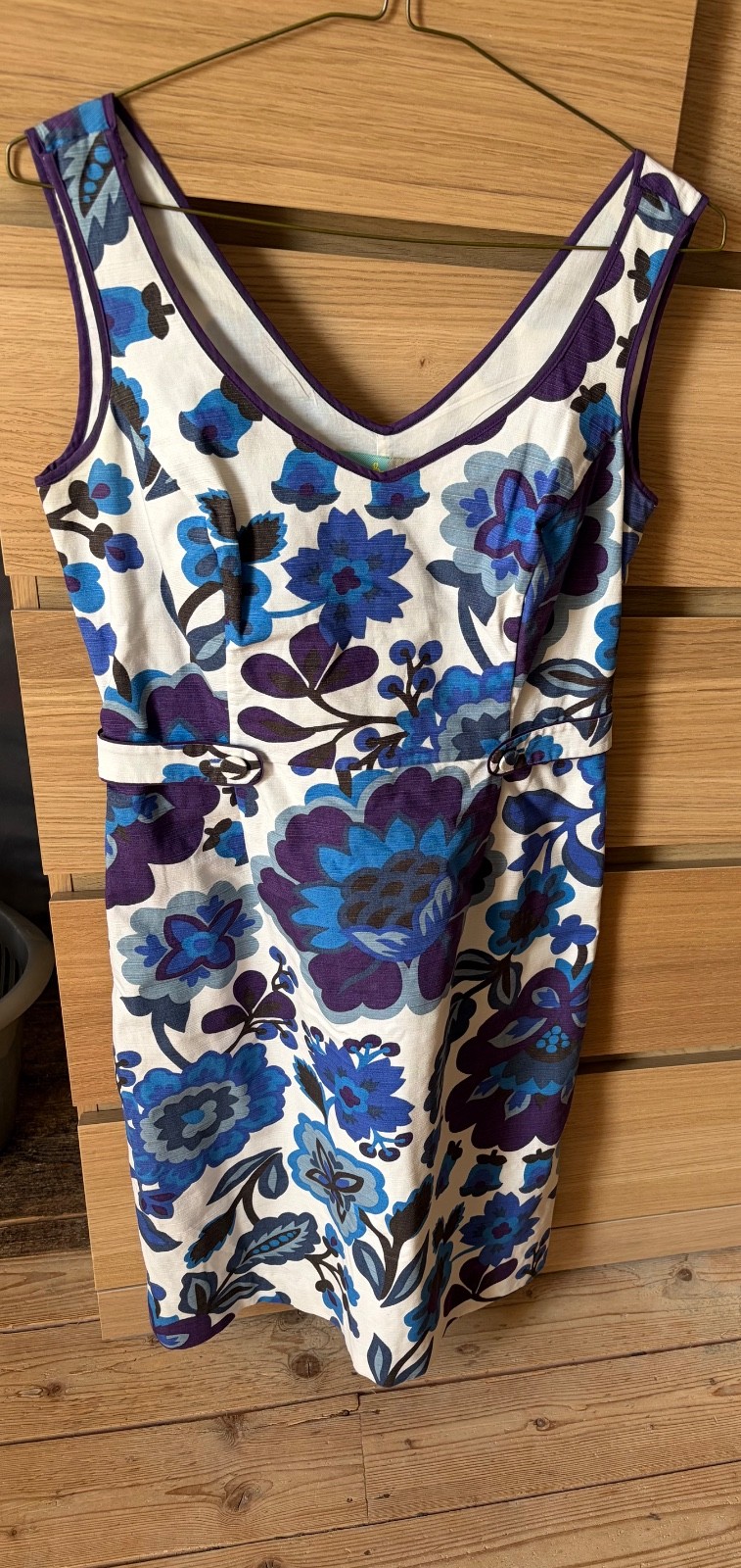 Boden sleeveless v -neck shift dress floral pattern blue purple white-UK 10R