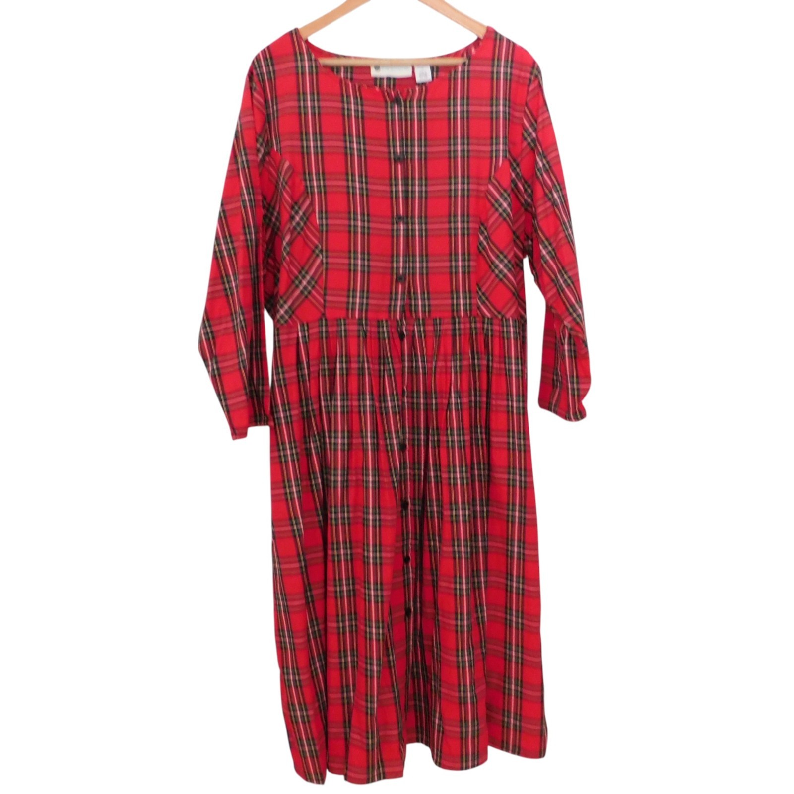 NEW Womens Red Tartan Plaid Dress Midi Pockets Shirt Sz 2X Ella Simone