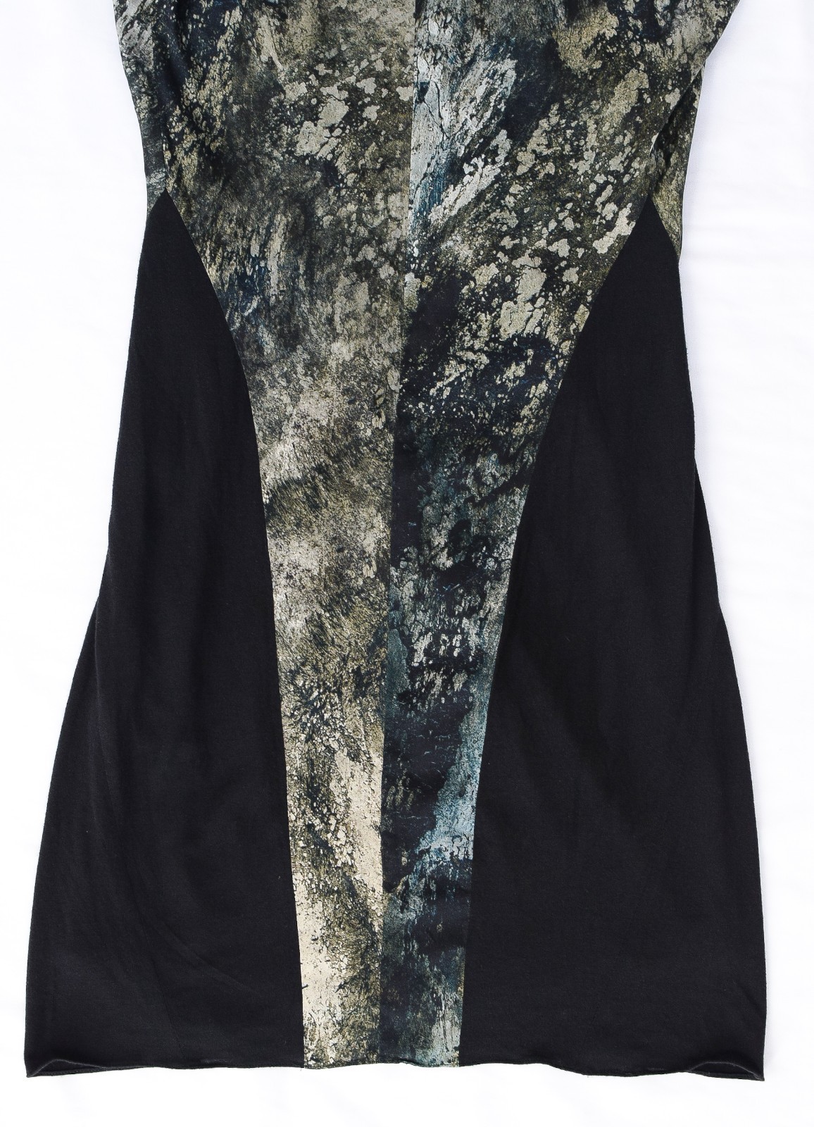 Helmut Lang Silk Twist Front Abstract Dress Green Black Sz 4 Raven Print Sateen