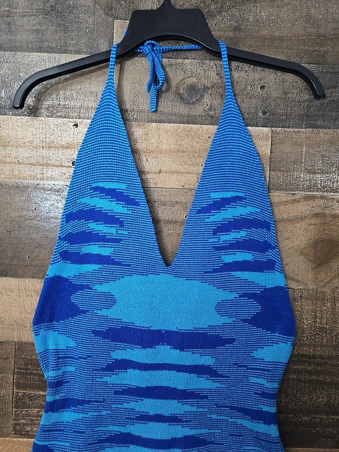Halter Top Sundress Women Medium Blue Beach Coastal Nautical Boho Sexy Festival