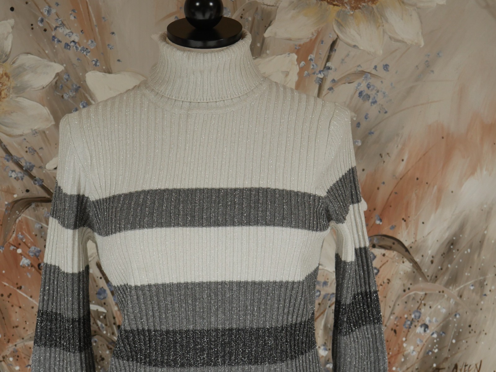 NWT SHARP CALVIN KLEIN SPARKLING STRIPED MEDIUM L/S BLENDED FABRIC SWEATER DRESS