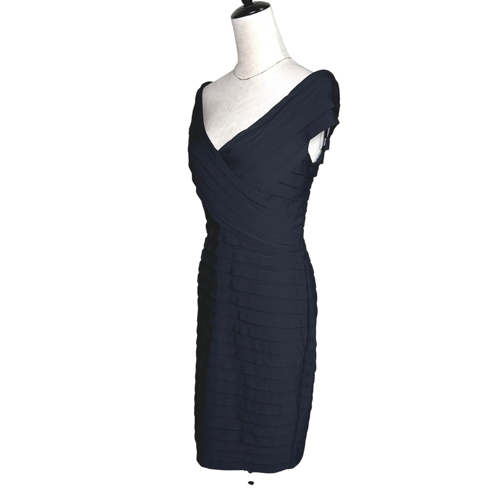 Tadashi Shoji Black Off Shoulder Minimalist Chic LBD Cocktail Midi Dress Large