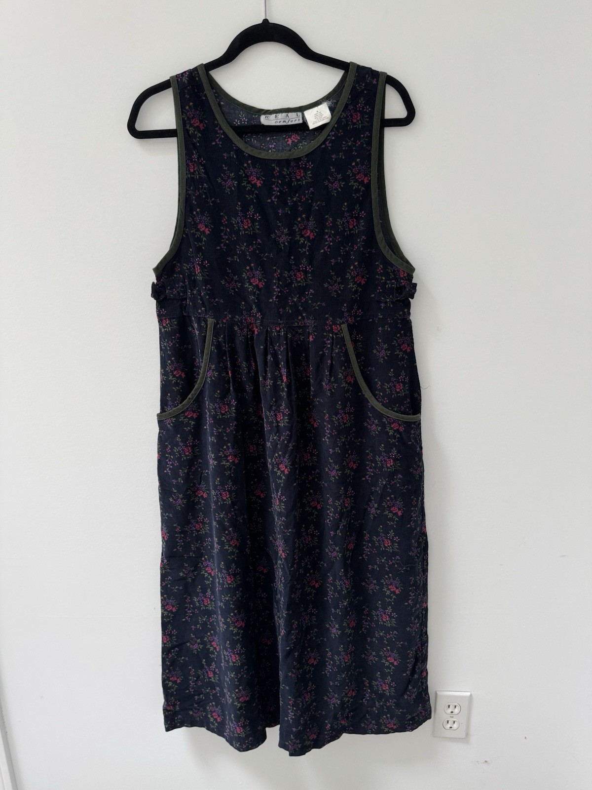 Vintage 90s Real Comfort Floral Corduroy Jumper Dress S Cottagecore Soft Grunge