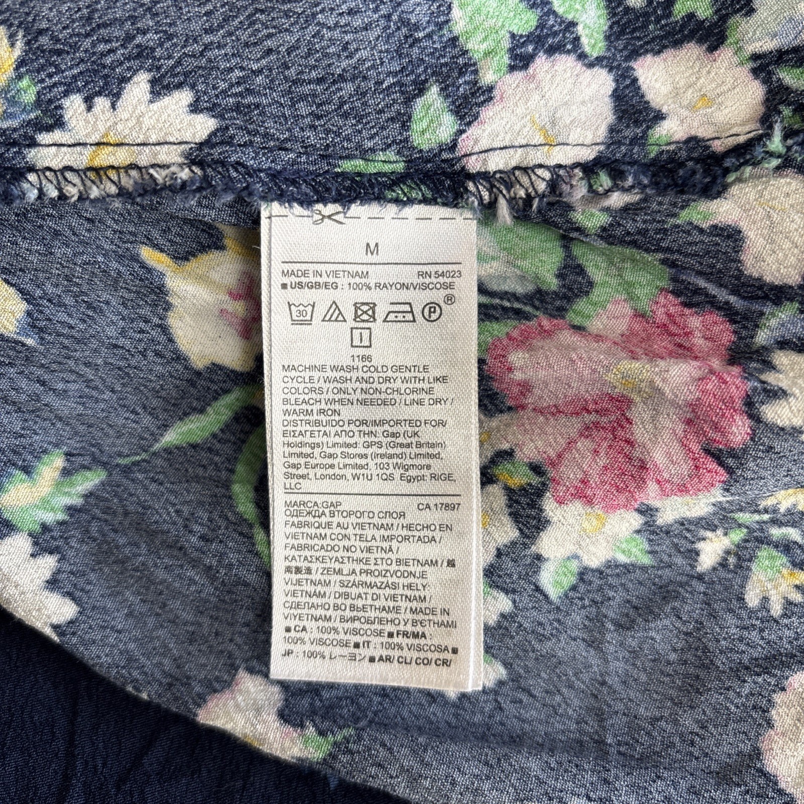 GAP Womens Navy Floral Butterfly V-Neck Midi Dress Short Sleeve Tie Detail M