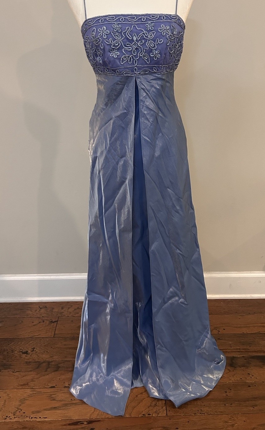 Morgan and Co. by Linda Bernell Blue Beaded Satin Formal Gown Juniors 7/8