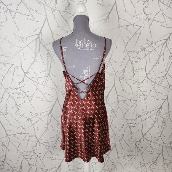 Versailles Red Satin Teddy Bear Print Strappy Slip Dress | Women’s L
