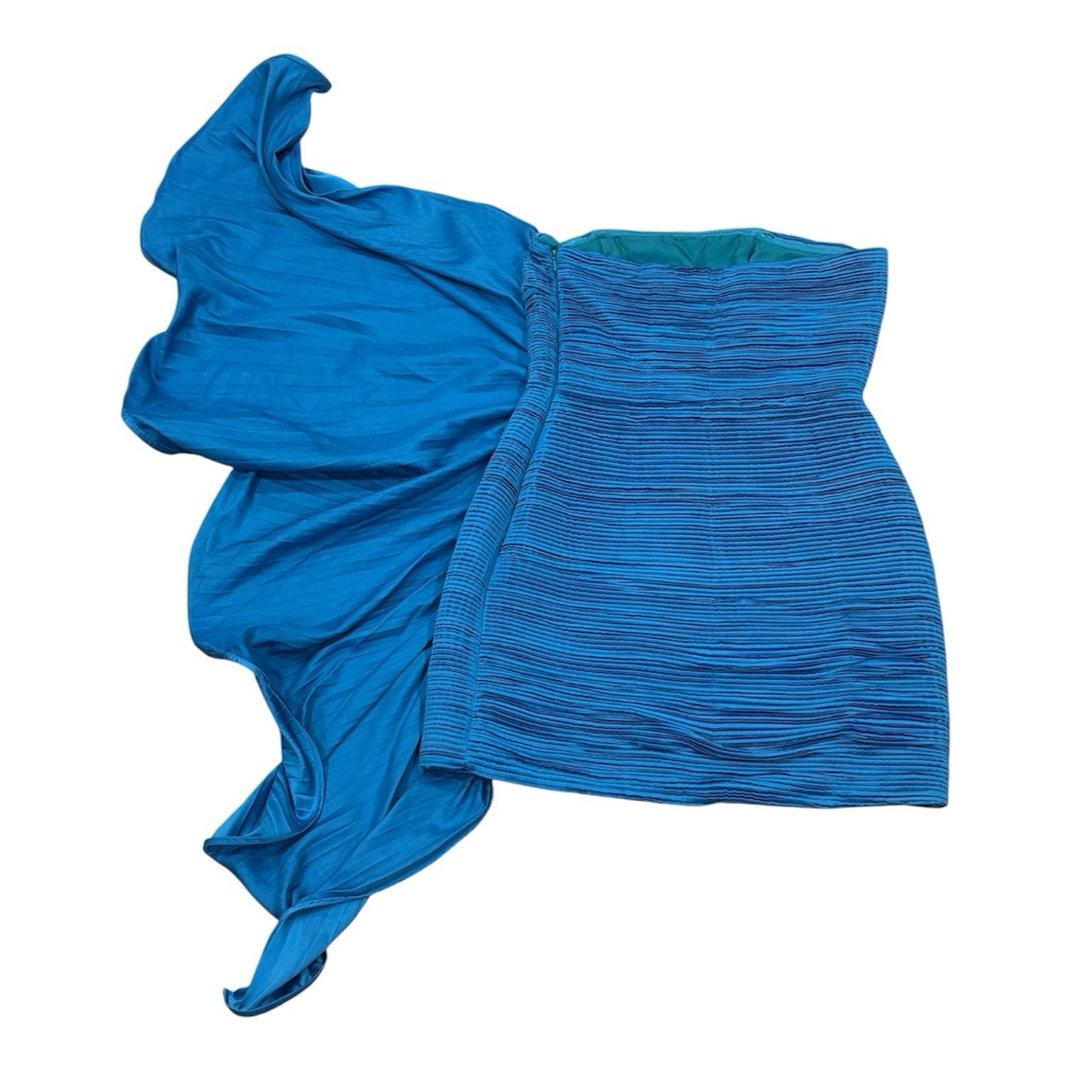 AMUR Women’s 4 Blue Solid Strapless Pleated Mini Dress Lined Zip Ruffle