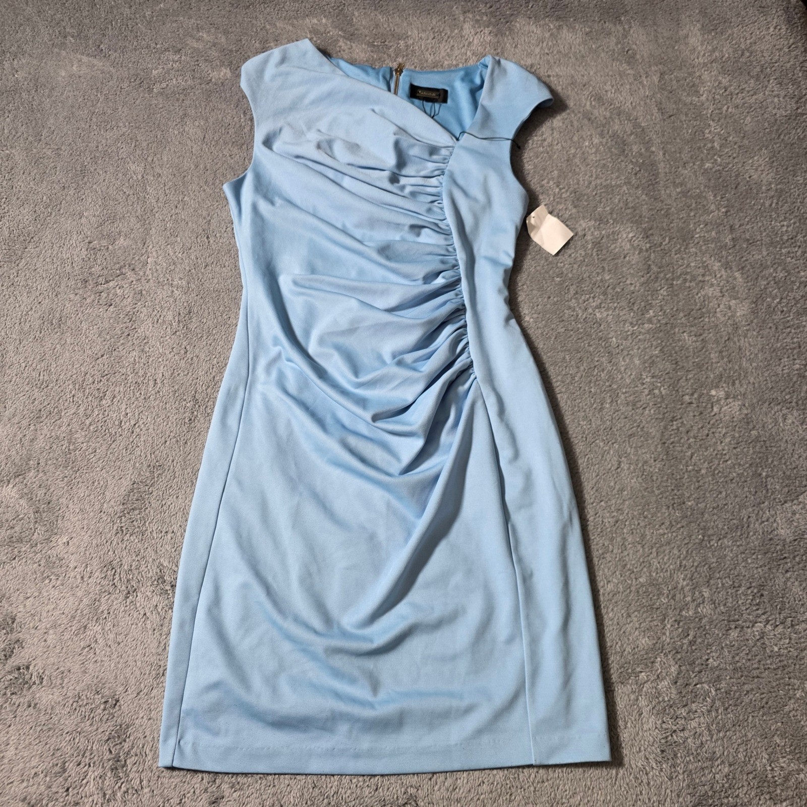 Alexia Admor Womens Medium Sheath Dress Light Blue Ruched Cap Sleeve D3197