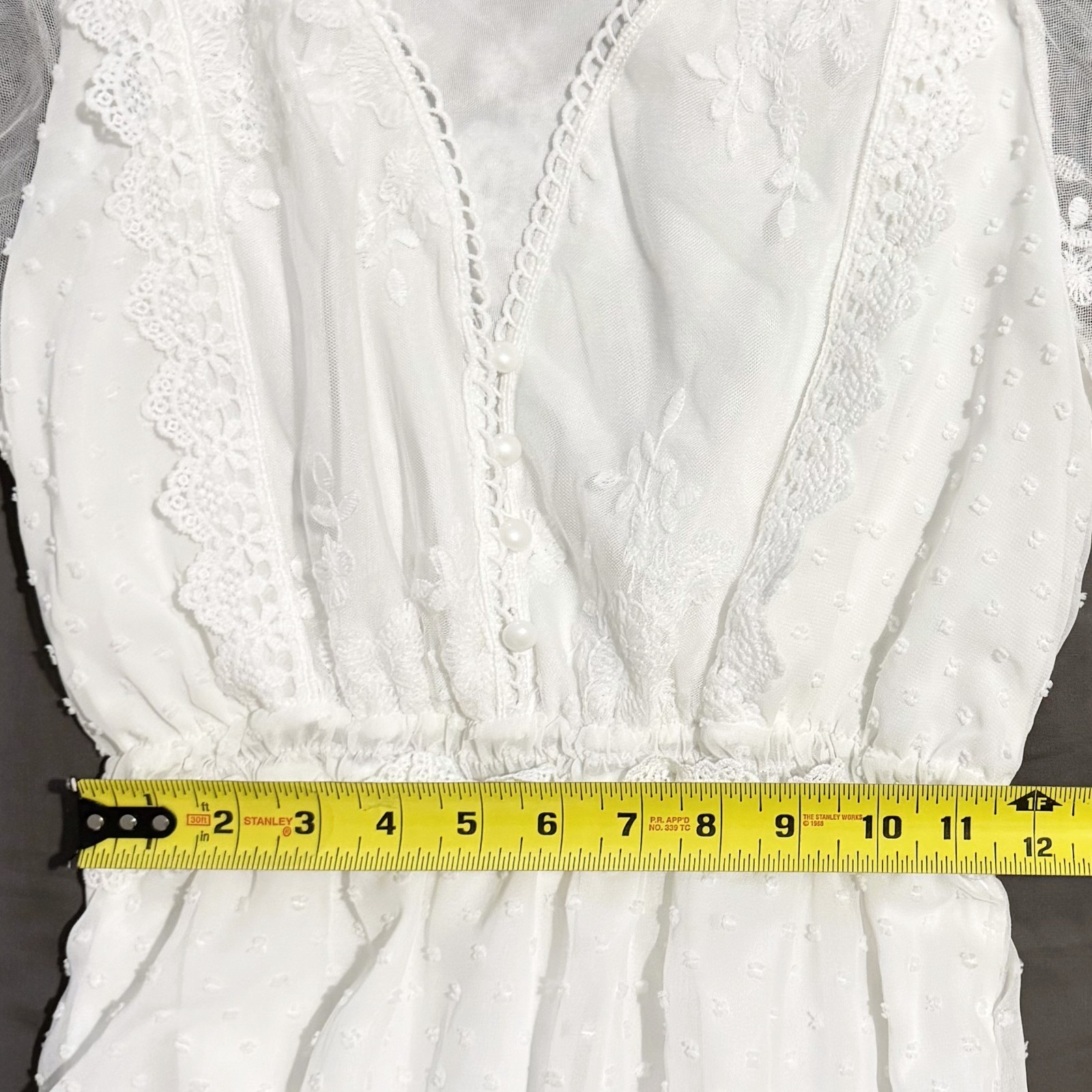 Womens White Floral Lace Swiss Dot Maxi Dress M Boho Embroidered Prairie Lined