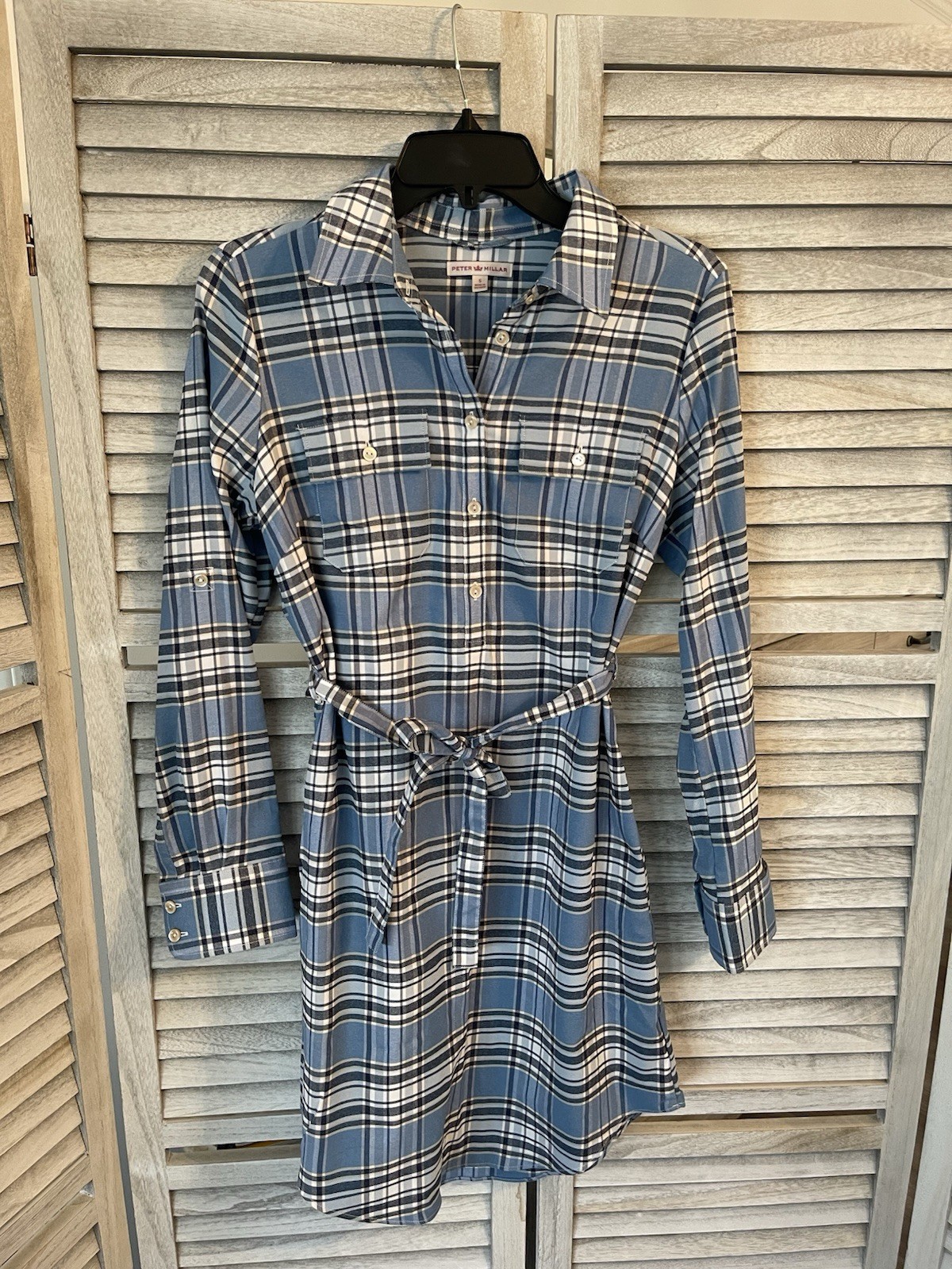 Peter Millar Blue Plaid Flannel Shirt Dress Size Small