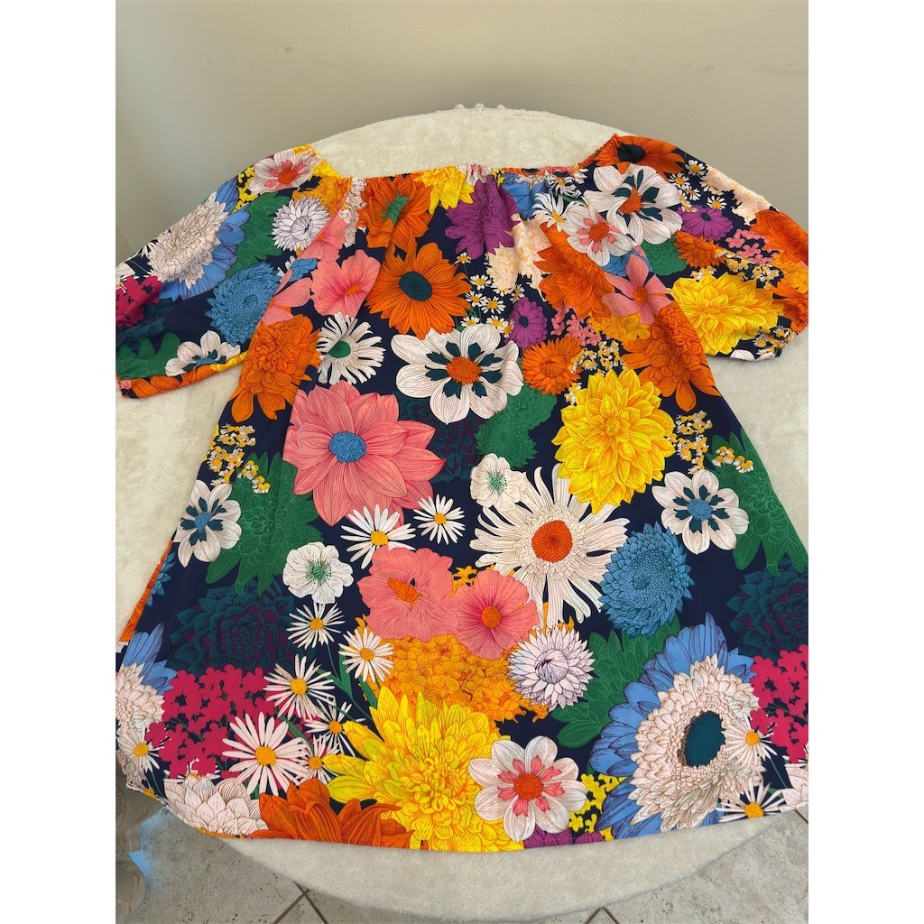 Joress Curve Dress Womens 3XL Navy Multicolor Floral Off Shoulder Shift