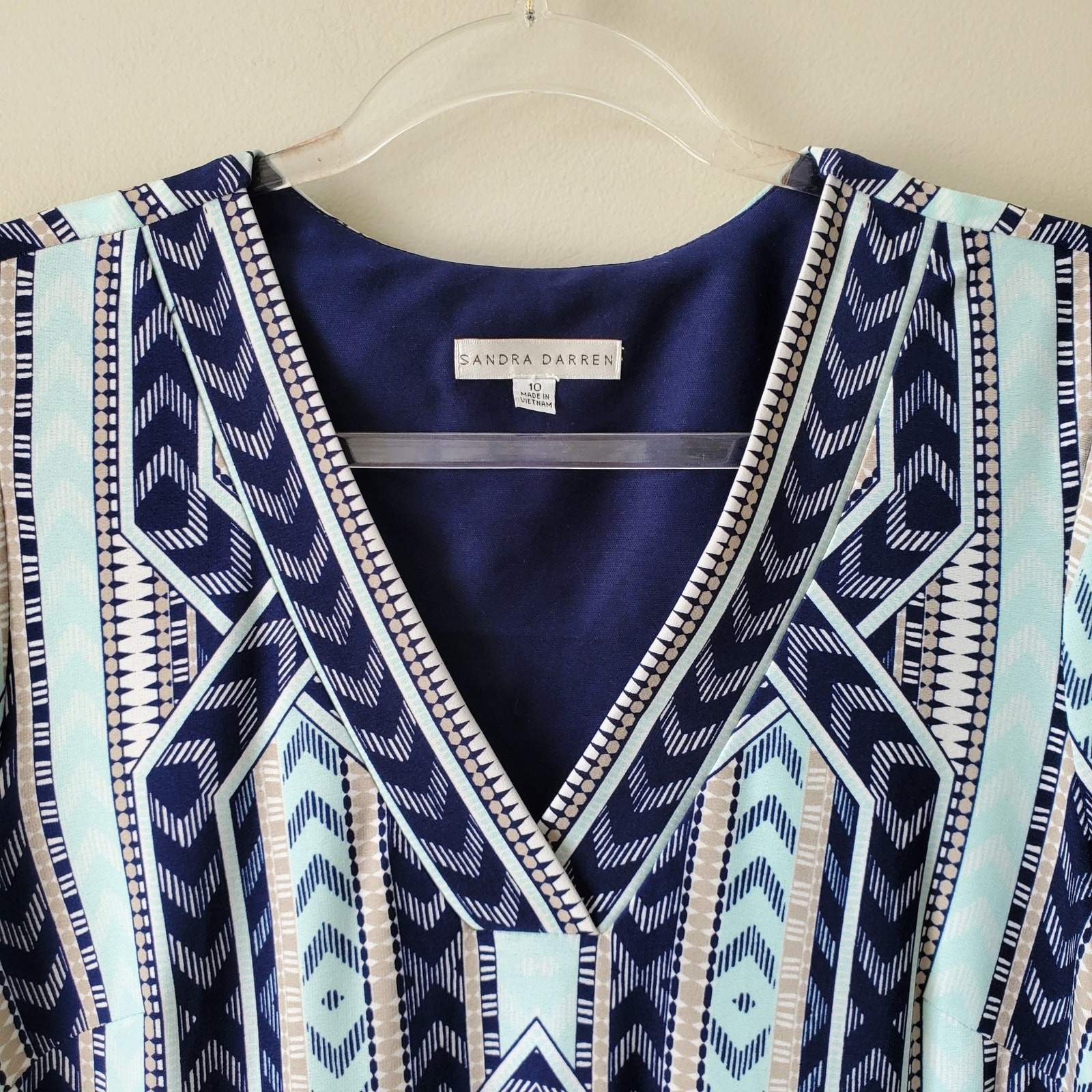 Blue White Scarf Print Jersey Shift Dress 10 Career Classic Church Holiday