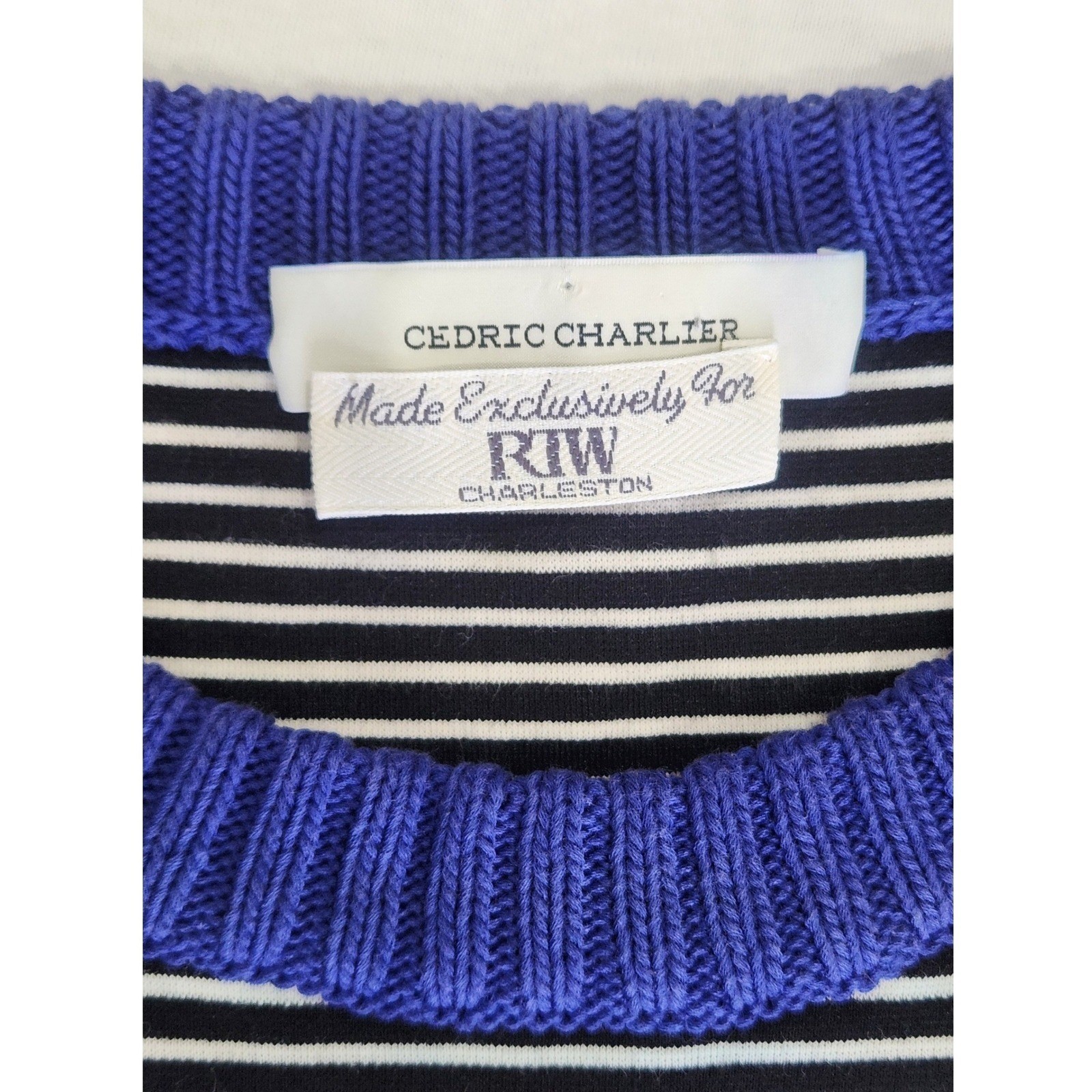 Cedric Charlier Virgin Wool Striped Knit Dress Blue Orange Black White Size 12