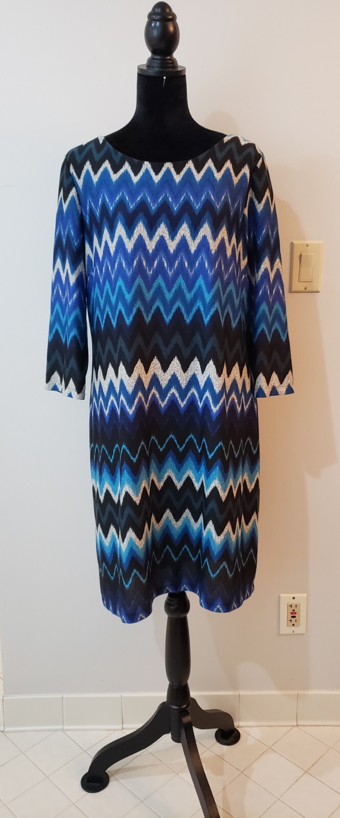 Studio One New York 16P Shift Dress 3/4 Sleeve Multi-color Chevron Print Lined