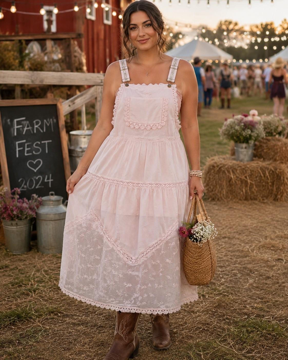 Overall Dress Pink pinafore Lace Sheer LG cottagecore Prairie Farm Boho