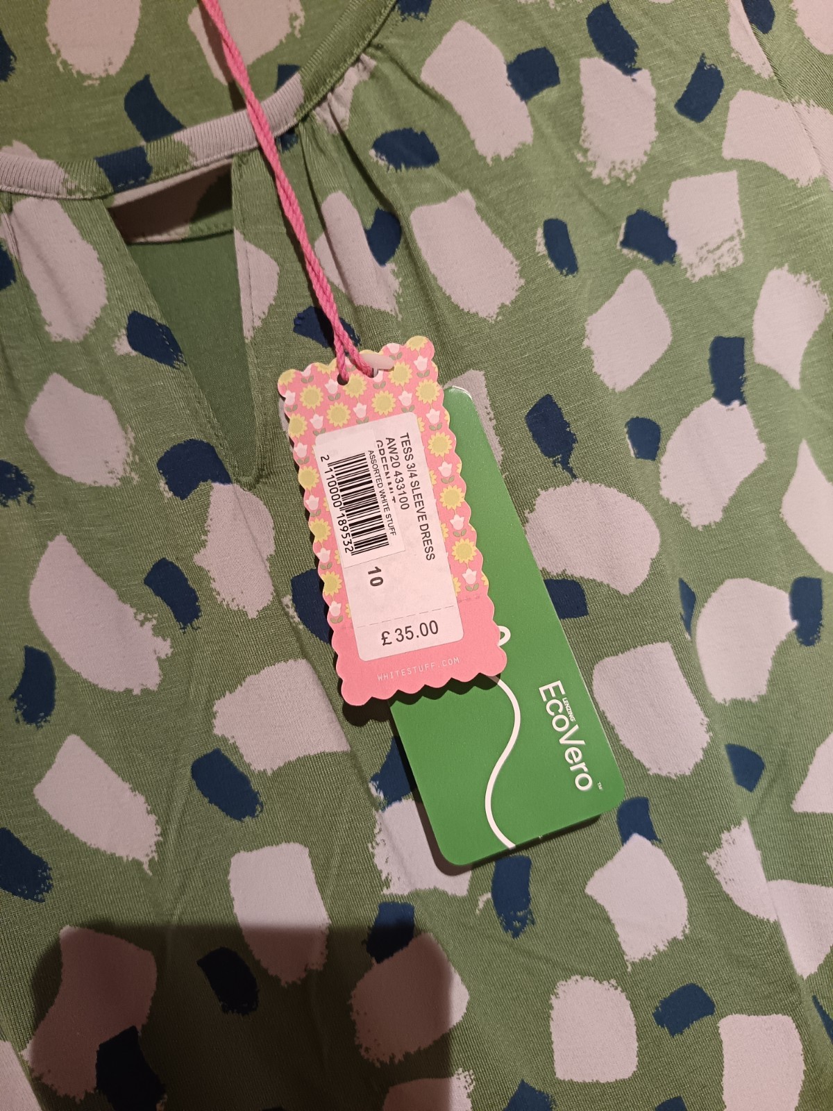 White stuff green tess 3/4 sleeve midi dress UK 10