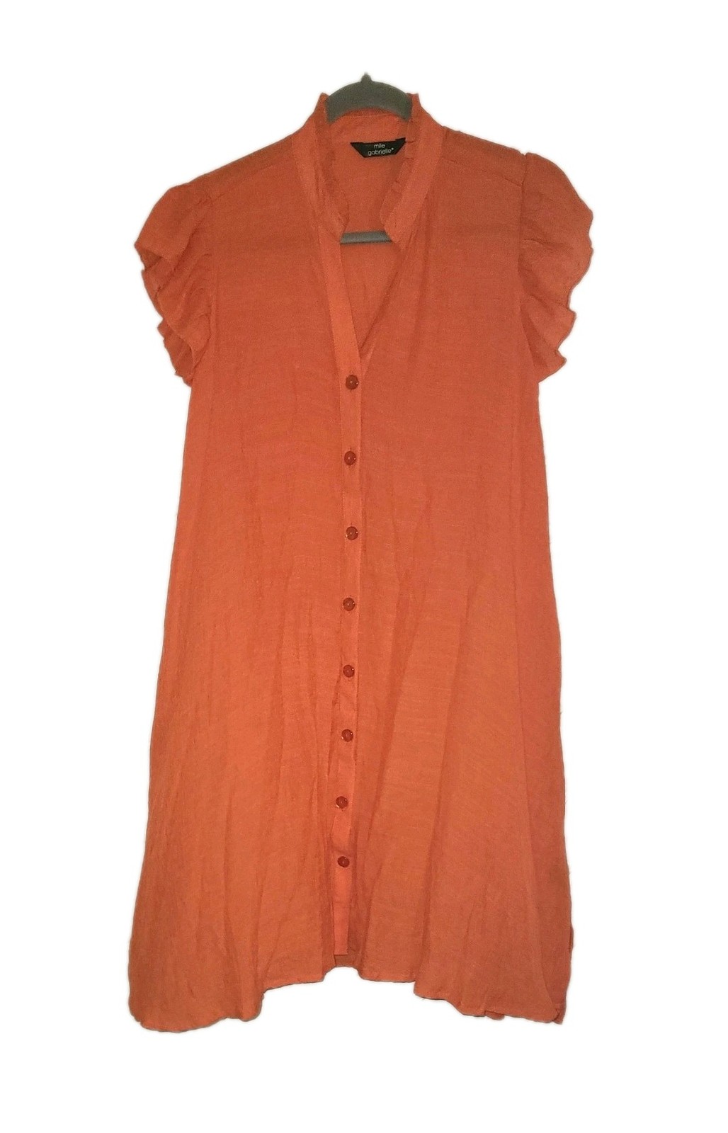 Mile Gabrielle Orange Dress Flutter Short Sleeve Knee Length Size S Airy Buttons