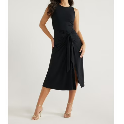 Sofia Jeans Womens Dress Size M Black Side Tie Tank Rouching Midi Bodycon Classy
