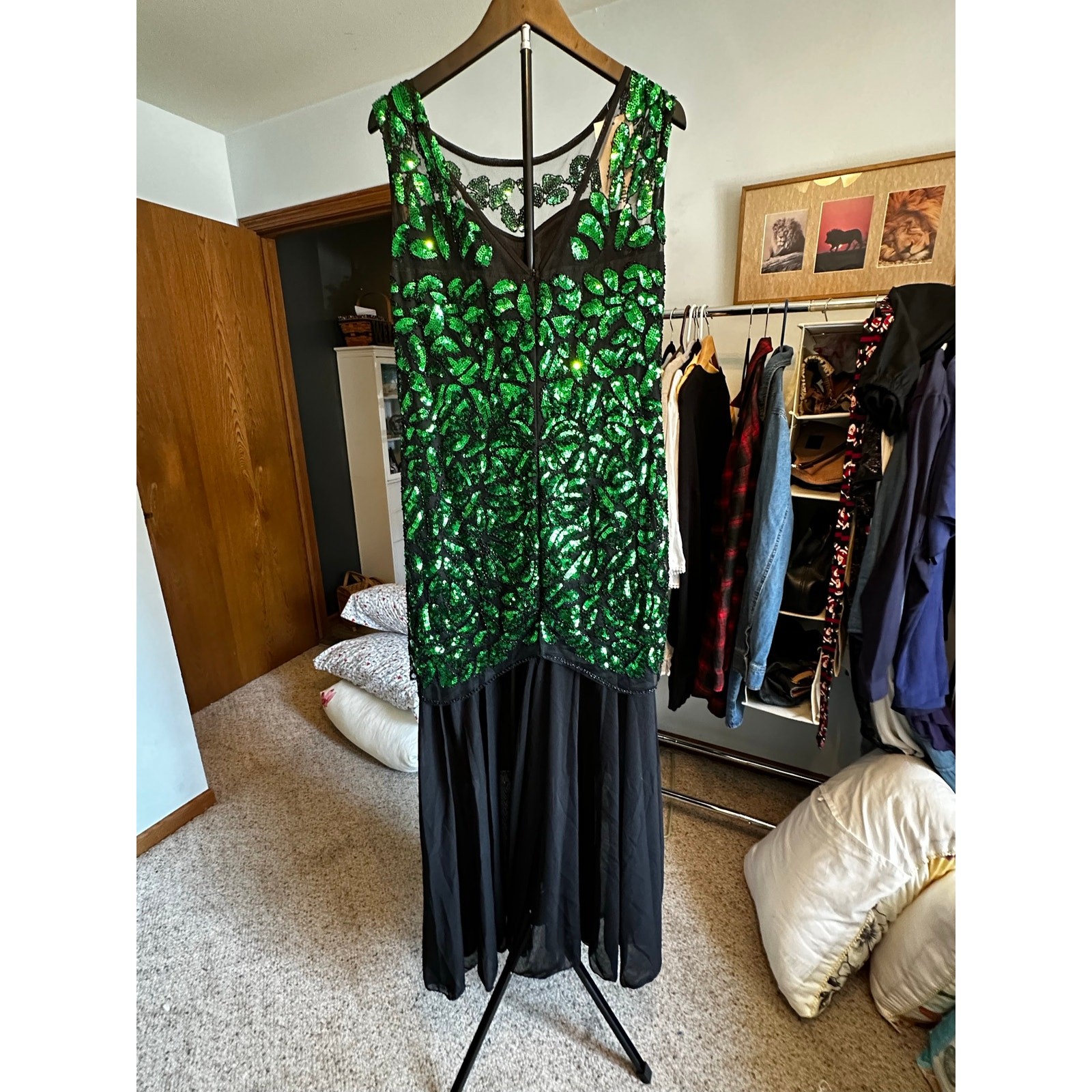 PrettyGuide Roaring 20s Flapper Dress NWT Green Black Sequin Gatsby XL