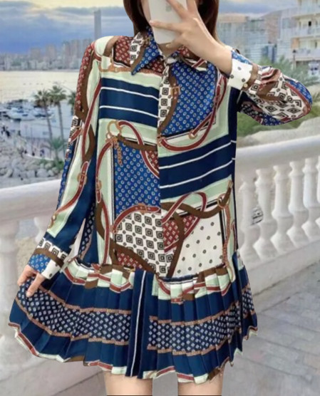 ZARA PATCHWORK SCARF PRINT PLEATED SHORT DRESS MULTICOLOR sz S