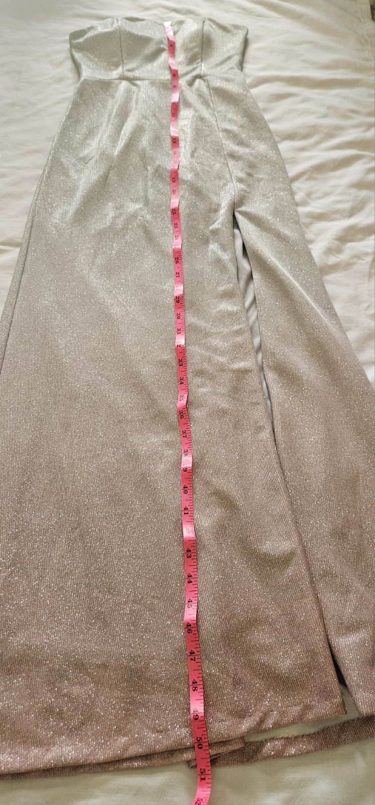 Jump Apparel Strapless Glitter Ombre Maxi Dress Silver Pink XS Juniors Slit