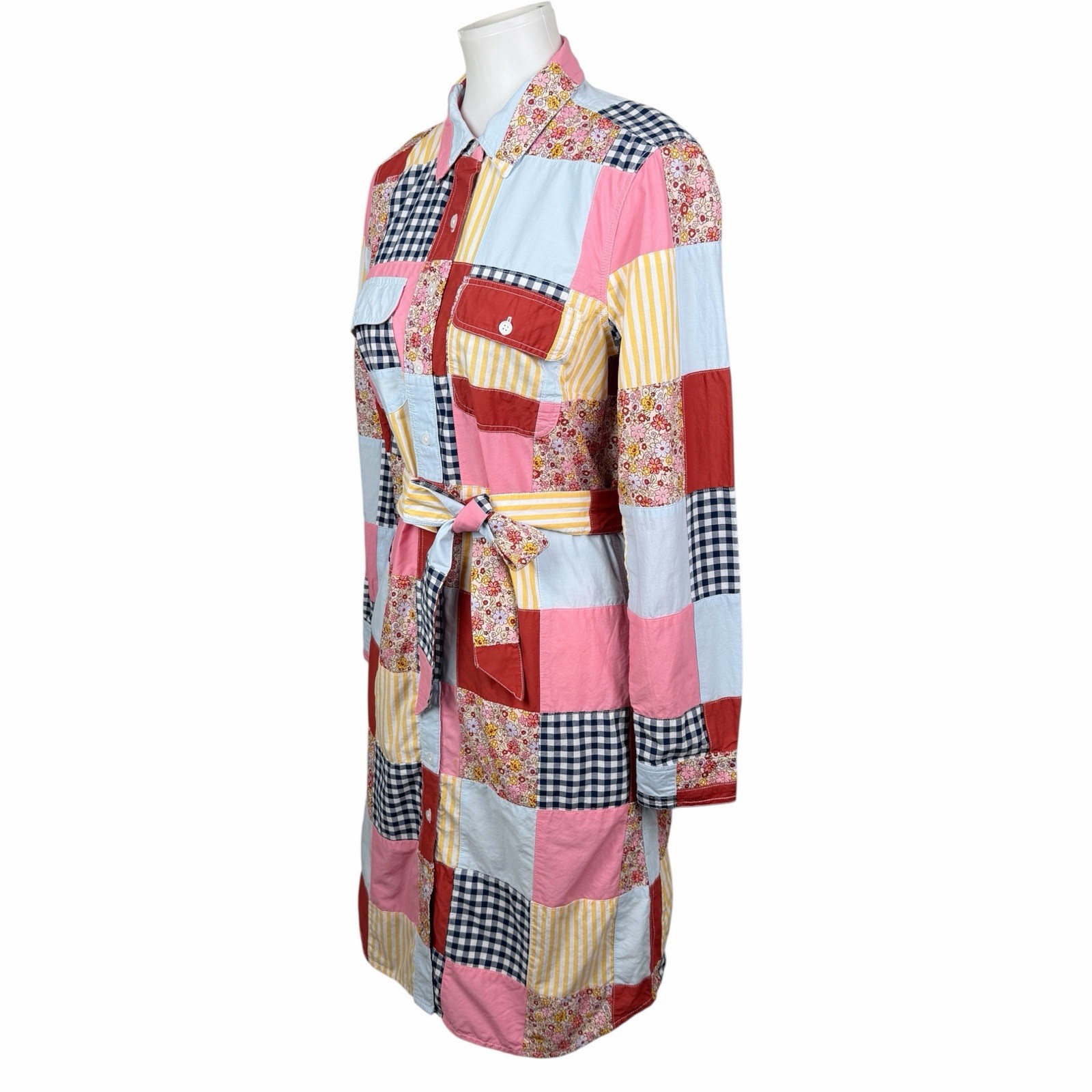 Lands End Patchwork Dress Womens Small Western Cottagecore Button Up Long Sleeve