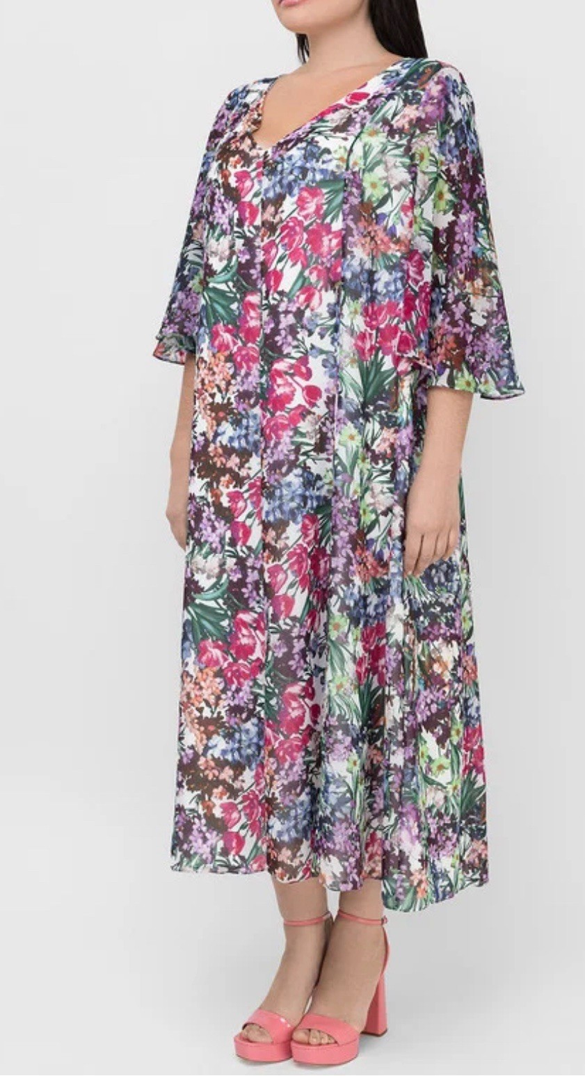 Marina Rinaldi Floral Short Sleeve Midi Dress NWT Size US 24W $885 NEW
