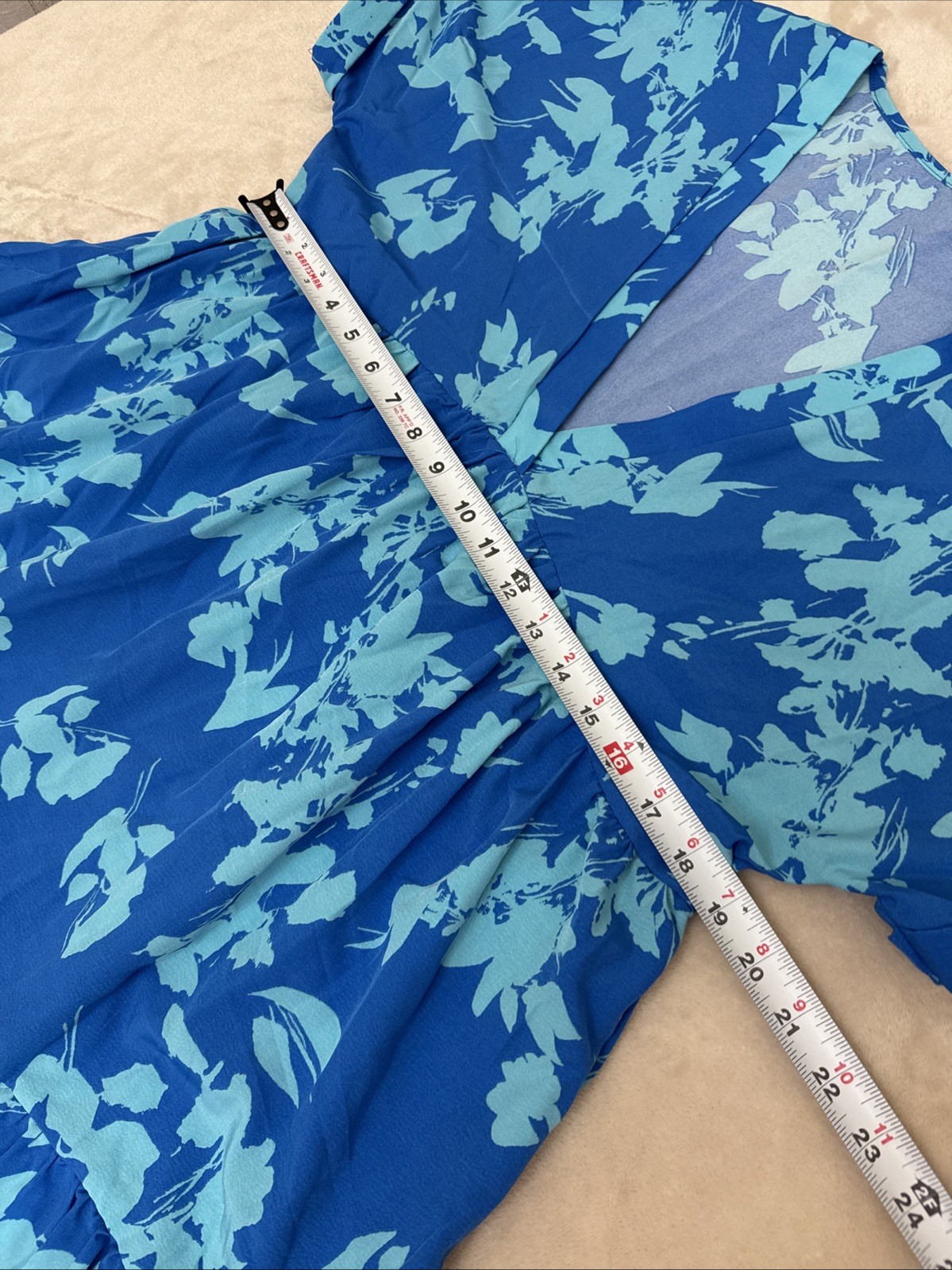 Womans Floral Blue Short Sleeve STRETCH Summer Dress Size LARGE 8/10 NEW!