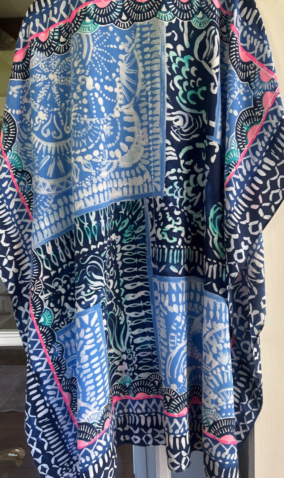 Lilly Pulitzer Atlin Silk Caftan Seaglass Menagerie Indigo L/XL NWT (09050D)