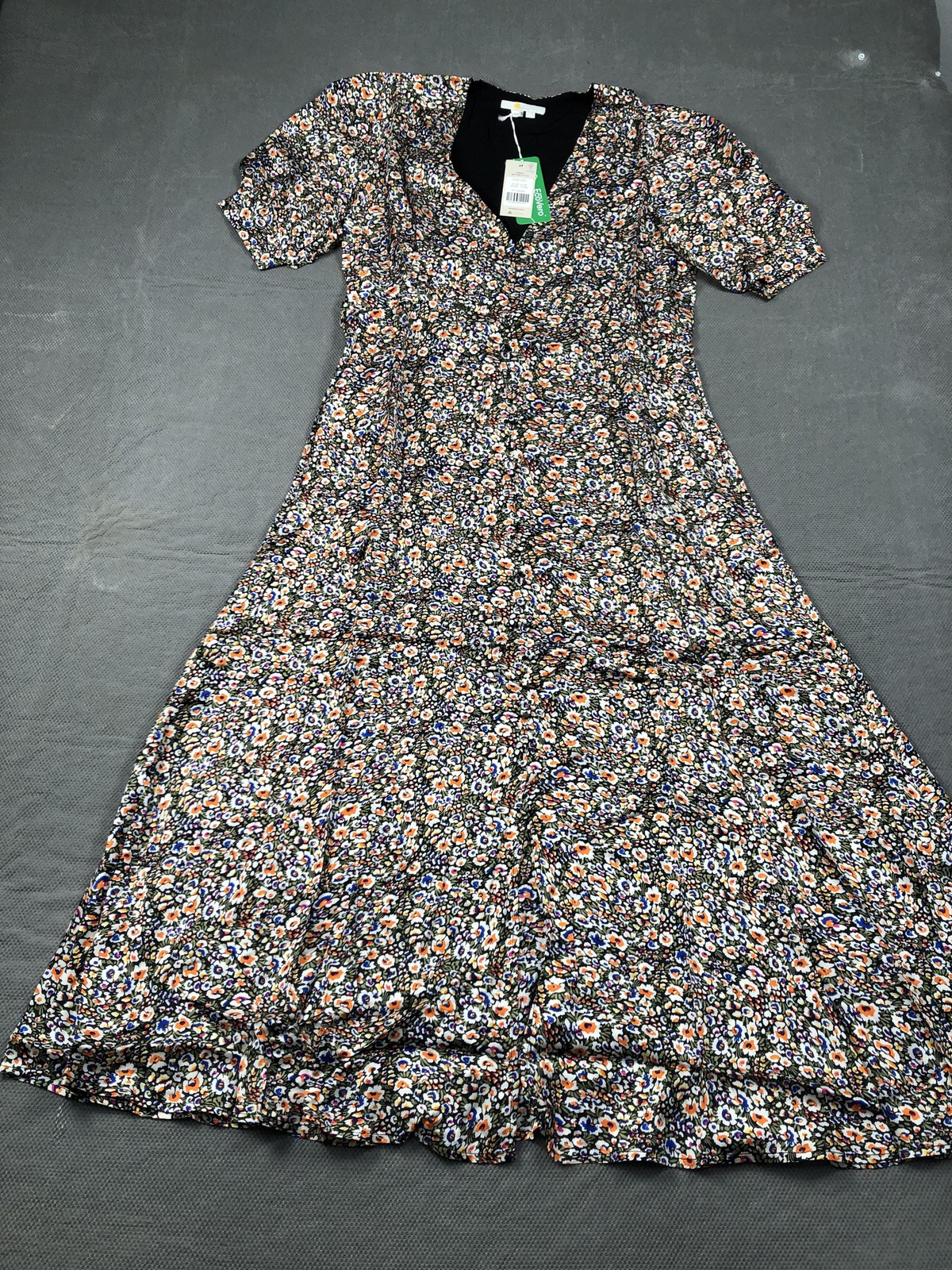 Boden Dress Womens 12R Multicolor Floral V Neck Puff Sleeve Fit Flare Midi NWT