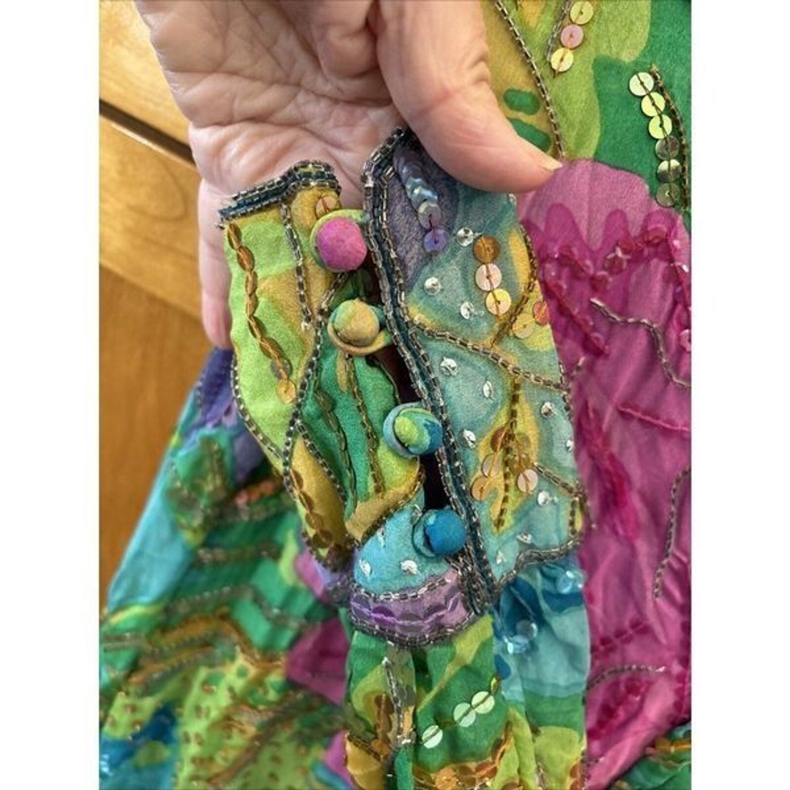 Judith Ann Creations Colorful Sequined Silk Blouson Dress M Vintage New Zip Hook