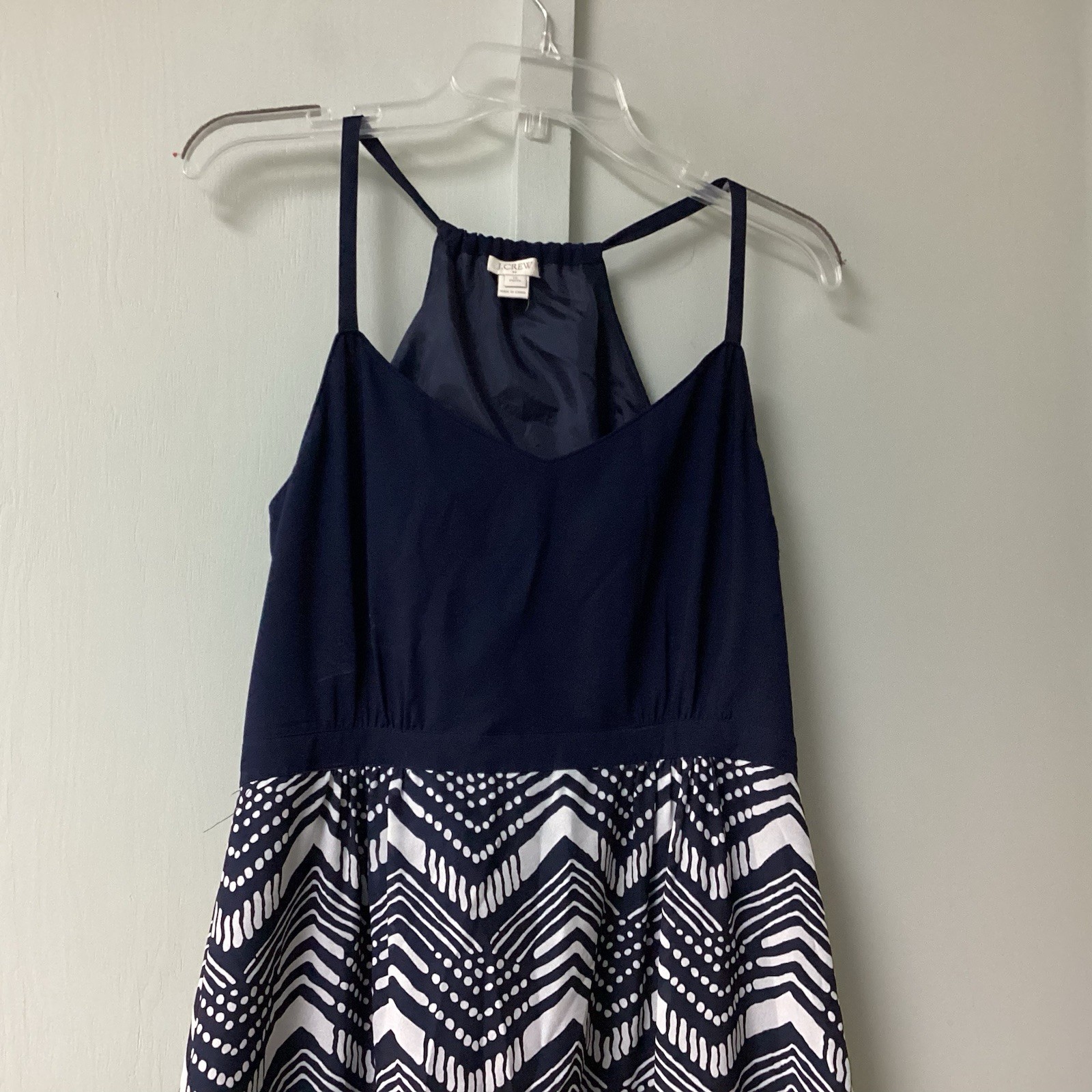 J. Crew Midi Dress Size 10 Petite Halter Polyester Slit Cut Side Zip Navy Lined