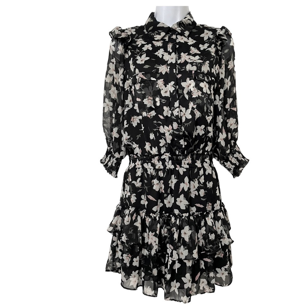 Pookie & Sebastian Floral Smocked Tiered Ruffle Mini Dress Size Small
