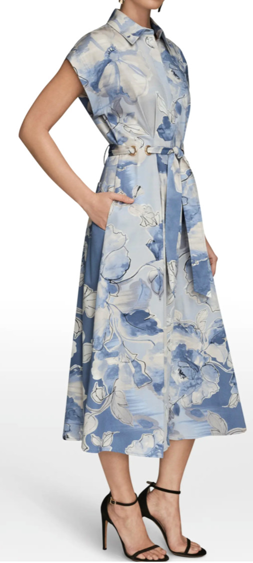 NWT Donna Karan NY Collared Short-Slv Dress, Grommet Details, 6, Tempest, $189