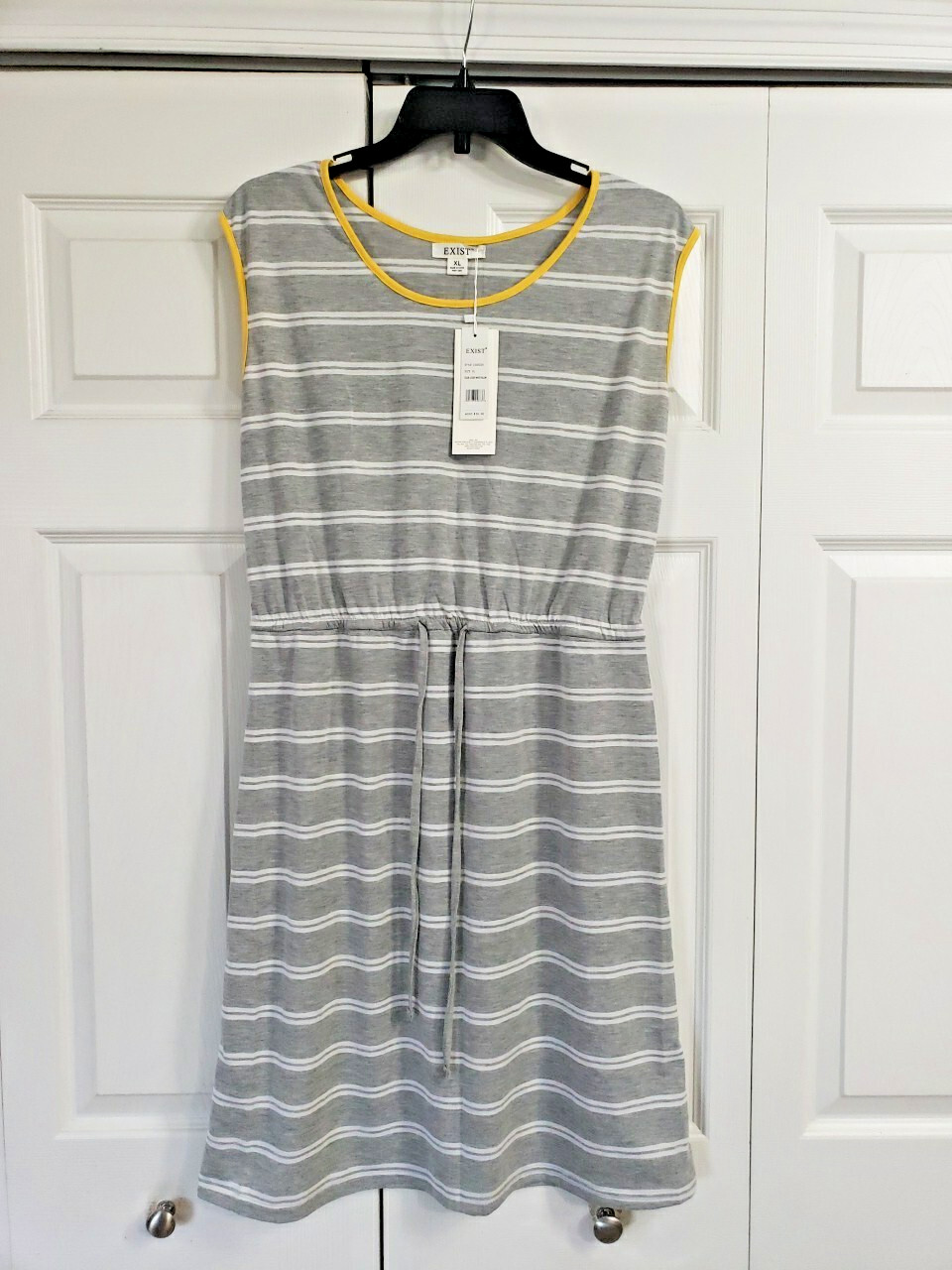 Beach By Exist Size Large Sleeveless Dress/Cover Up Gray White Yellow Stripe NWT