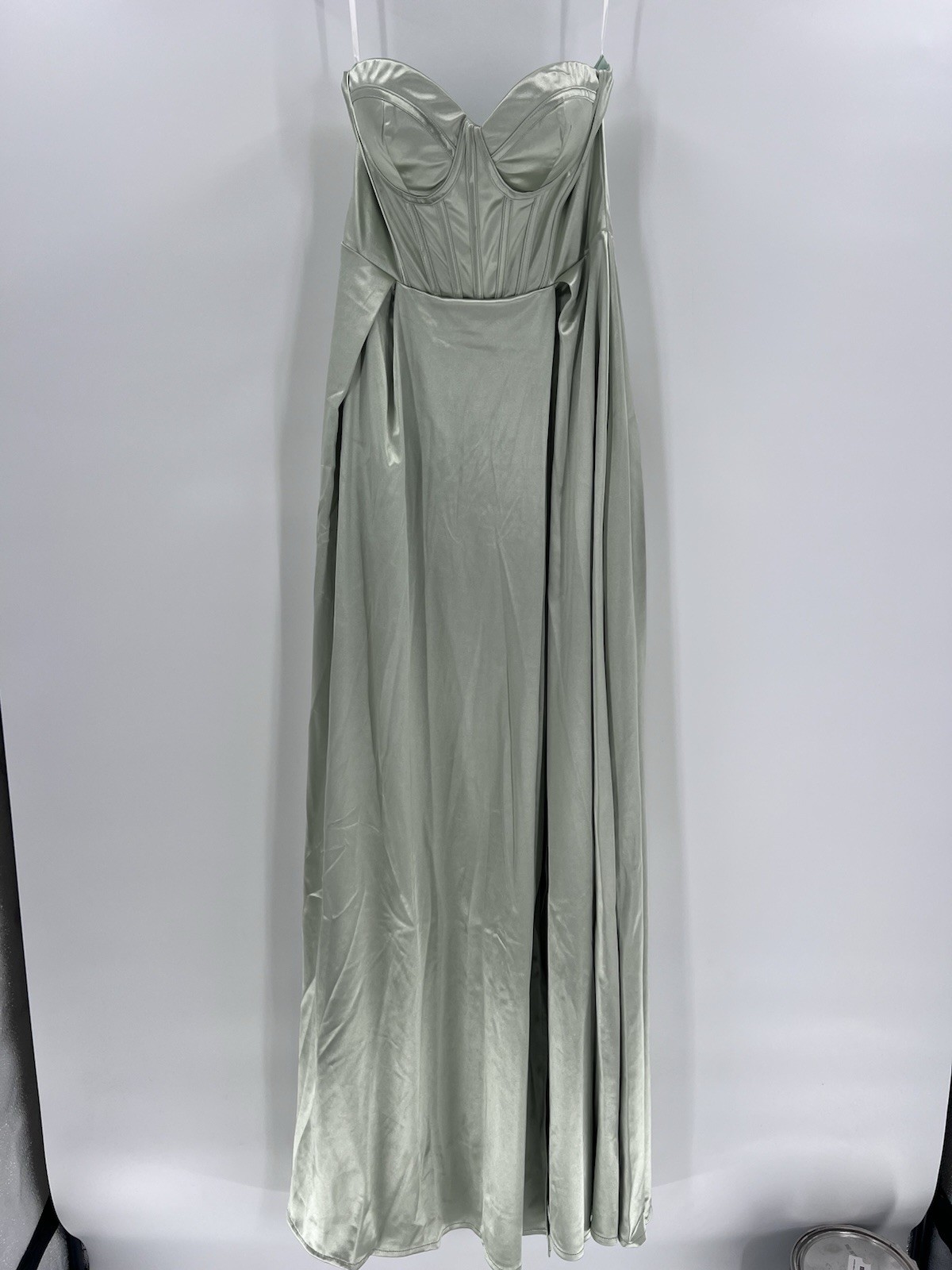 Amazon Adyce Strapless Pale Sage Satin Dress medium new