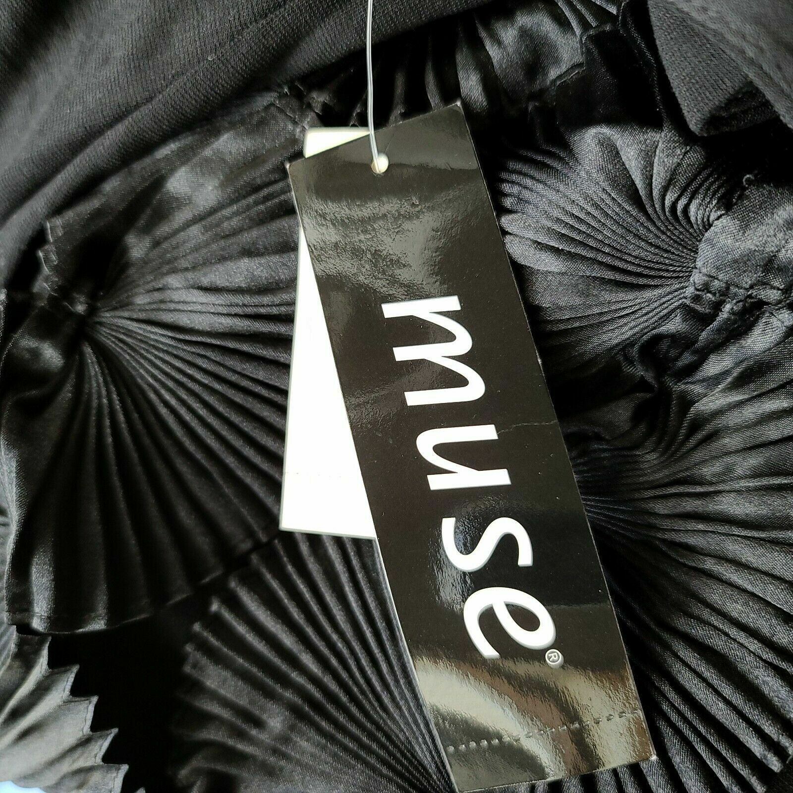 MUSE 10 One-Shoulder Black Satin Pleat Detail Knit Cocktail Dress NWT $199