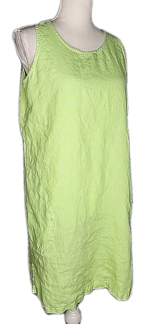 • Cotton Connection Women’s Sleeveless 100% Linen Dress Size Small Green Pockets